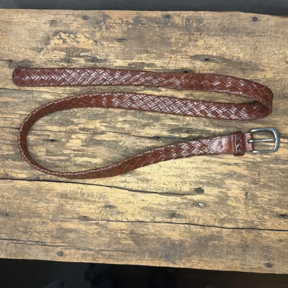 Polo Ralph Lauren Brown Braided Leather Belt Size 42 RL Buckle
